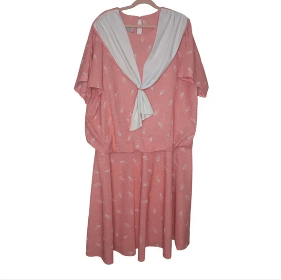 Tradition by Sears Pink/White Plus Size Drop Waist Short Sleeve Midi Dress - Picture 4 of 17